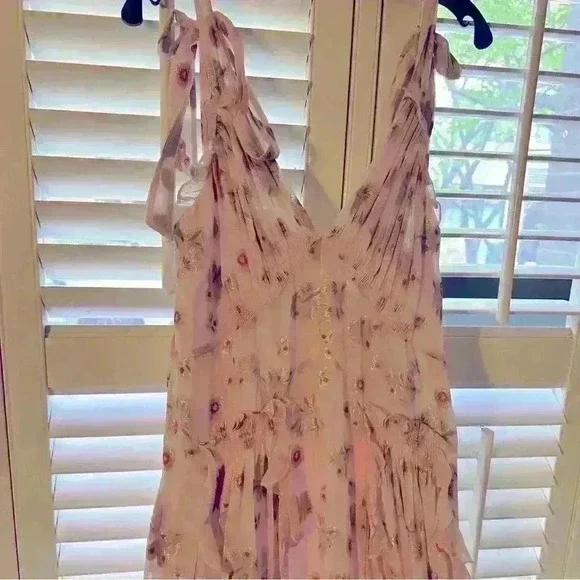 Rebecca Taylor Leander floral metallic clip midi dress in pink silk - Picture 13 of 13